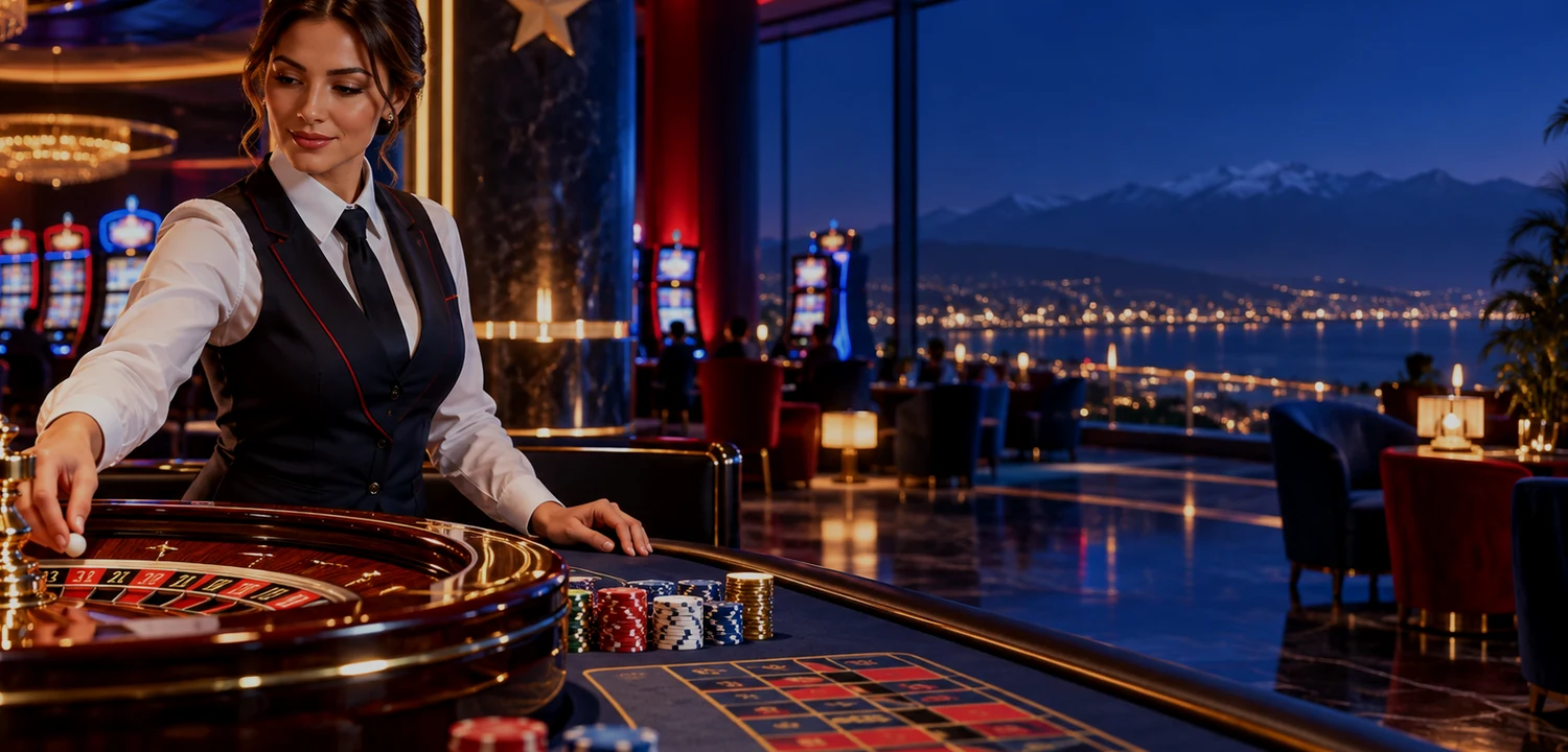 Mesa de casino en vivo con crupier